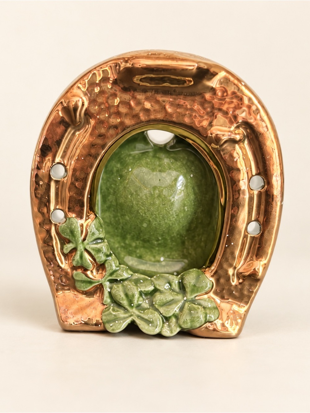Green Clover Ceramic Horseshoe Picture Frame